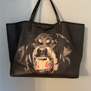 Givenchy Black Logo Tote with Leather Trim